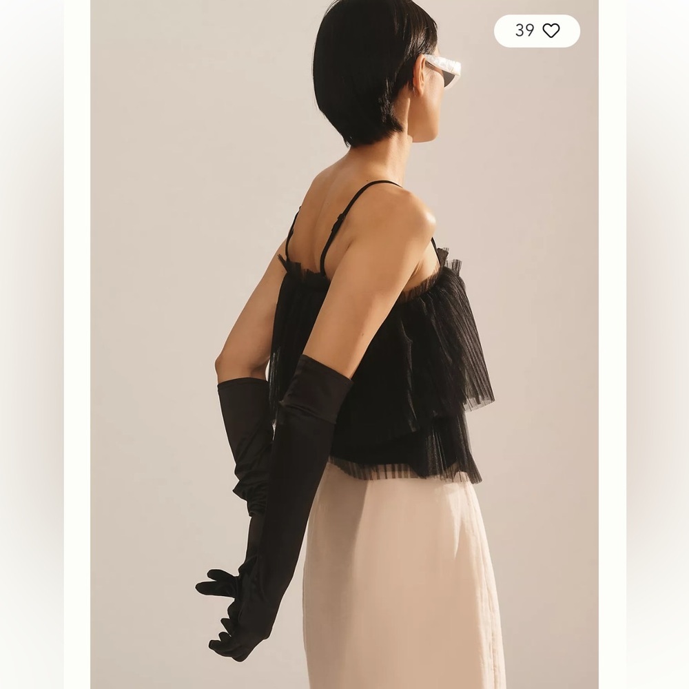 Anthropologie Black Layered Pleated Tulle Tank Top - Picture 2 of 9